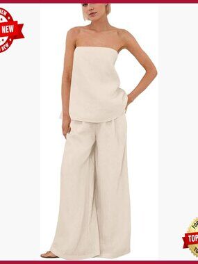 Polka Dot Strapless Tube Top High Waist Wide Leg Pants Lounge Set Large